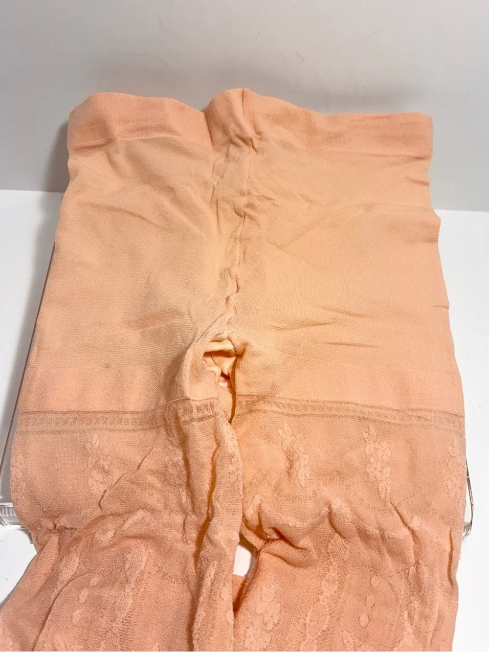 2 Pairs Y2K Peach Floral Jacquard & Ivory Open Knit ITALY MADE Tights Lot Sz M/L